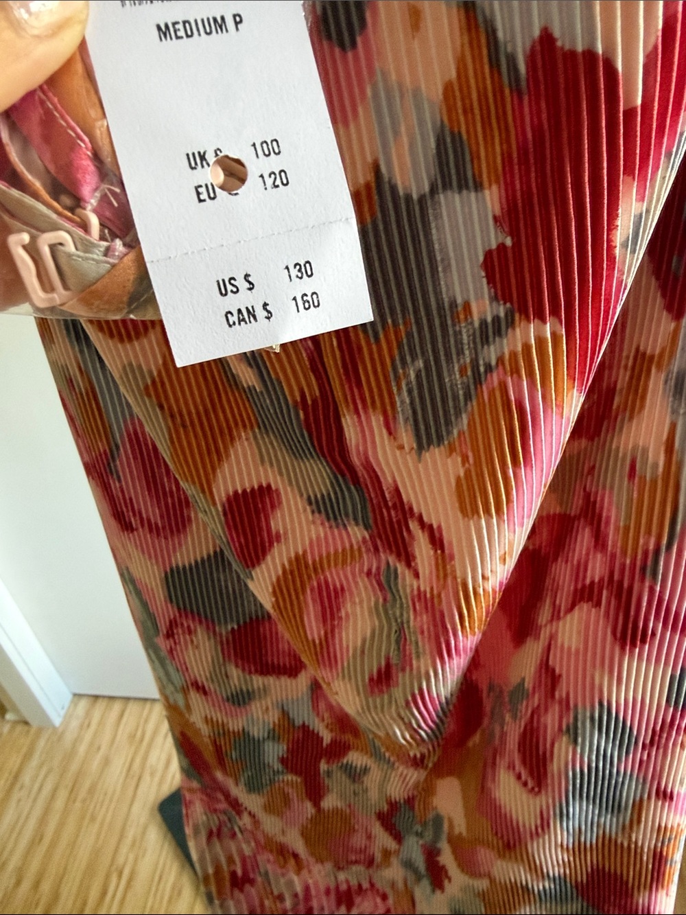 NWT Sz M A&F Pink Multi-Print Pleated Strapless Midi Dress - Picture 8 of 9